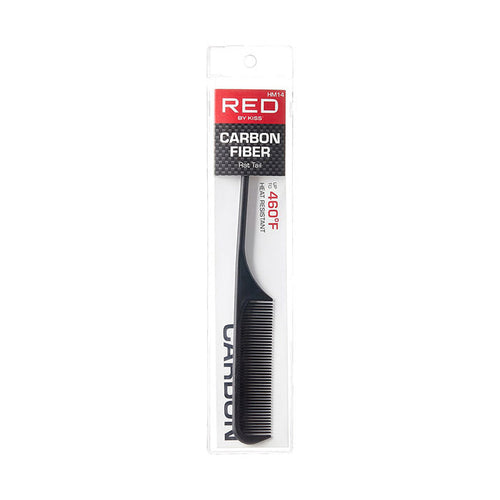 RED BEAUTY by KISS carbon fiber rat tail comb black heat resistant tail for precision parting and styling