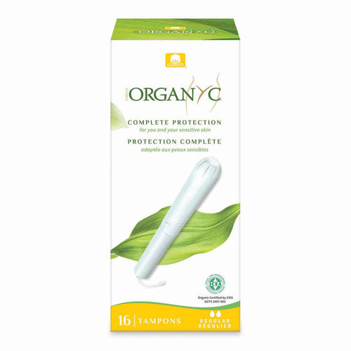 Box of 16 regular tampons with cardboard applicator.
