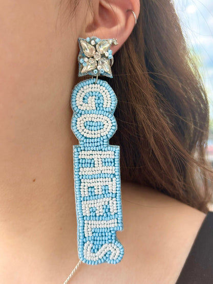 Carolina Blue Go Heels Beaded Earrings by Desden - Lifestyle View - Desden