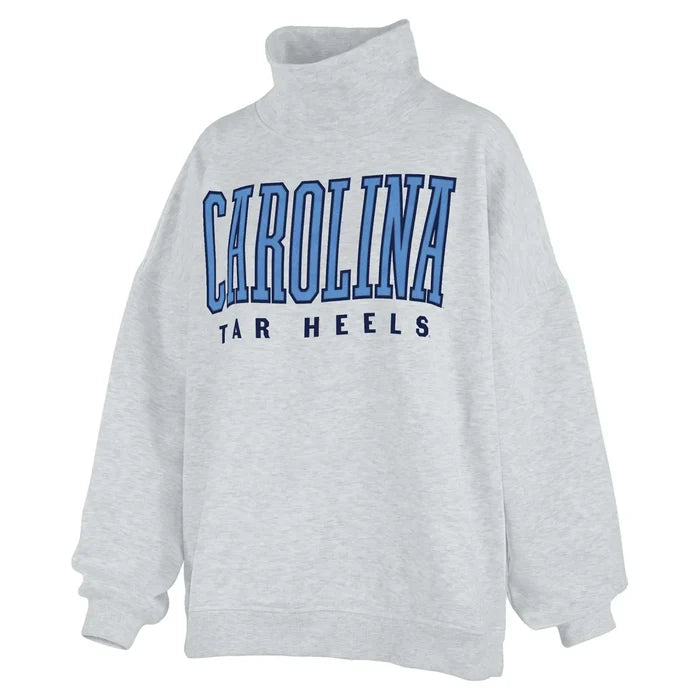 Carolina Tar Heels Embroidered Grey Mockneck Sweatshirt with Pockets - Main View - Pressbox