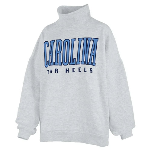 Carolina Tar Heels Embroidered Grey Mockneck Sweatshirt with Pockets - Main View - Pressbox