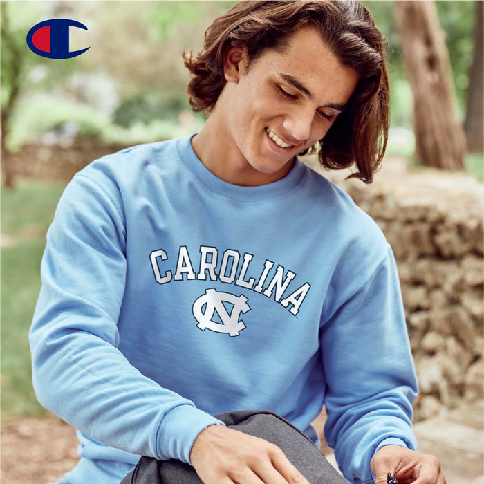 Carolina UNC Basic Blue Crewneck Sweatshirt by Champion - Detail View - Champion