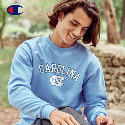 Carolina UNC Basic Blue Crewneck Sweatshirt by Champion - Detail View - Champion