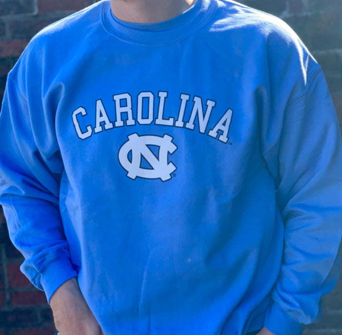Carolina UNC Basic Blue Crewneck Sweatshirt by Champion - Side View - Champion