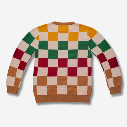 back of checkered merino wool sweater