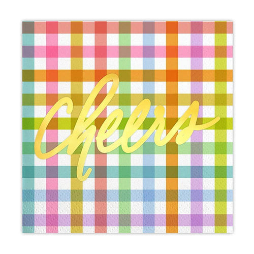 Cheers Gingham Foil Beverage Napkins