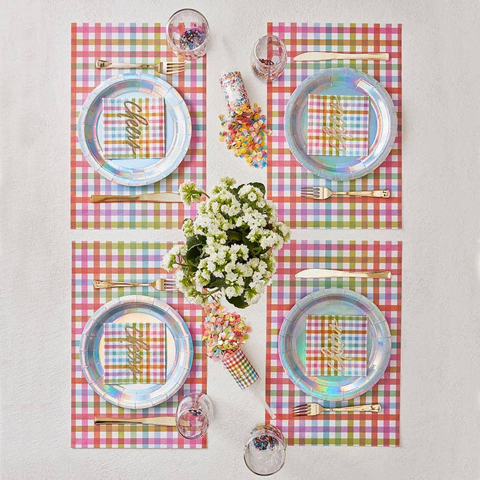 Cheers Gingham Foil Beverage Napkins