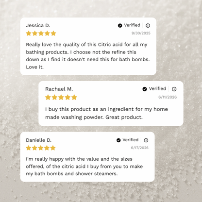 Customer reviews highlighting experiences with Craft 360's Citric Acid.