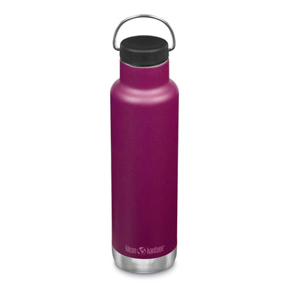 Front of Klean Kanteen Classic Insulated Water Bottle 592ml Purple Potion with black loop lid.