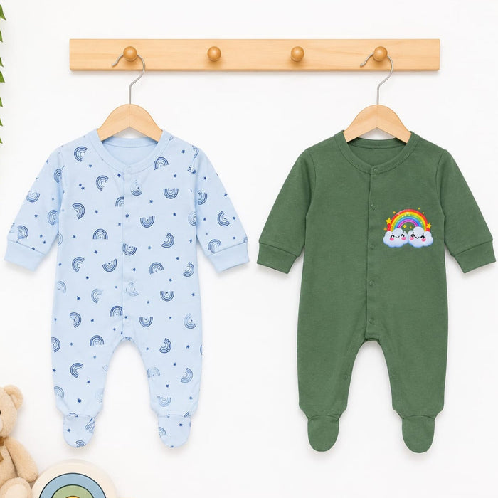 Close Feet Rompers - Pack of 2 - Blue & Green - Rainbow - TBS