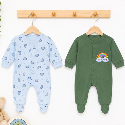Close Feet Rompers - Pack of 2 - Blue & Green - Rainbow - TBS
