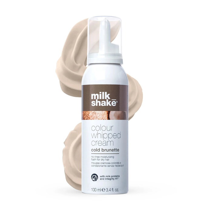 milk_shake Colour Whipped Cream bottle with cream swatches on a white background