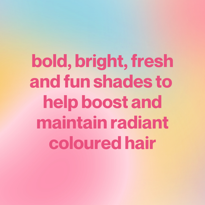 Text on a gradient background promoting vibrant hair colors.