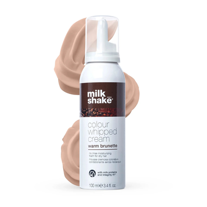 Bottle of milk_shake Colour Whipped Cream in warm brunette on a white background