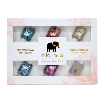 Come Fly With Me 6-pack butterfly glitter nail polish gift box, front view