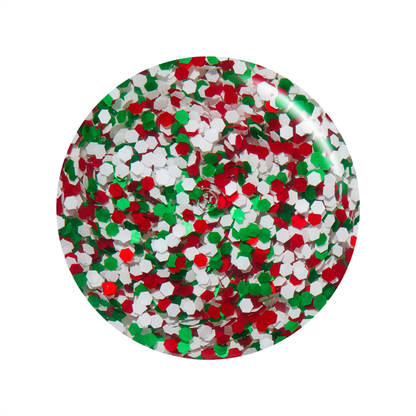 Confetti Cheer red, green and white confetti glitter nail polish color swatch