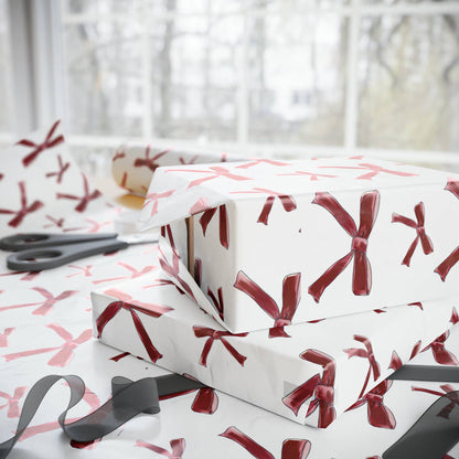 Coquette Bow Crimson and White Wrapping Paper