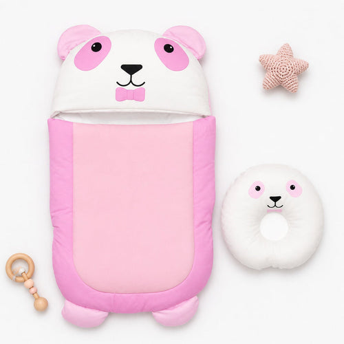 Cotton - Hooded Carry Nest - Pink - Panda - 26