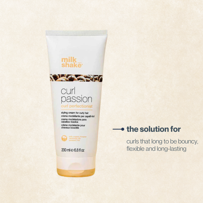 Tube of milk_shake curl passion product on a beige background