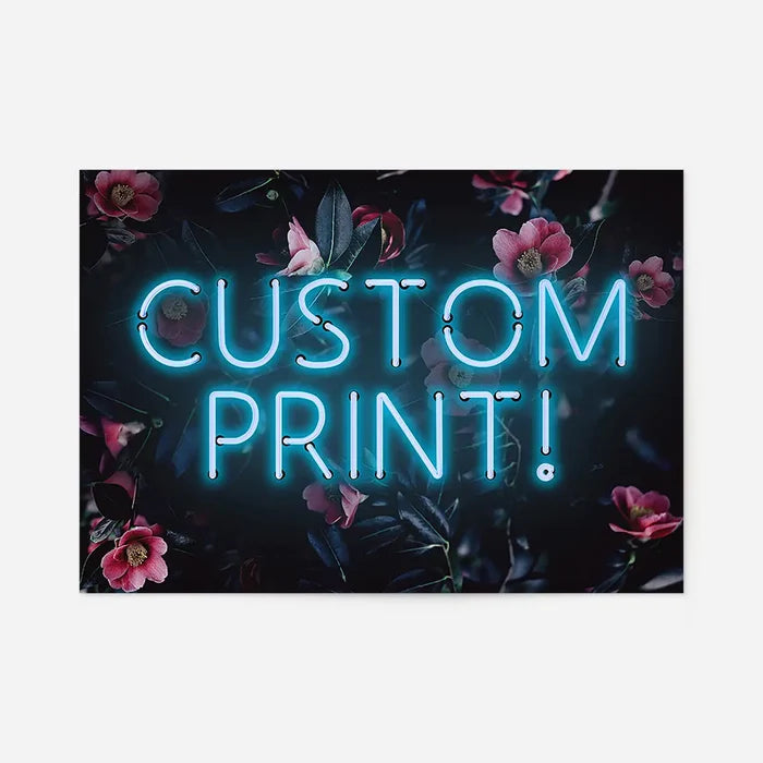 Custom Blue Neon Sign Floral Background Print