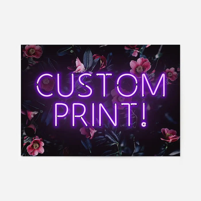 Custom Purple Neon Sign Floral Background Print