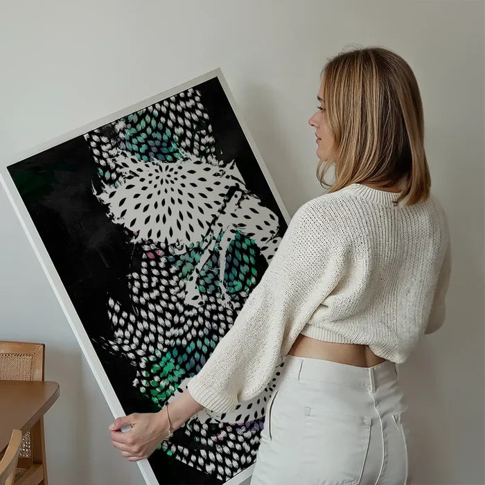 Abstract Dancer 1 Pattern Print on archival art paper, featuring a female form with fragmented green and white patterns.