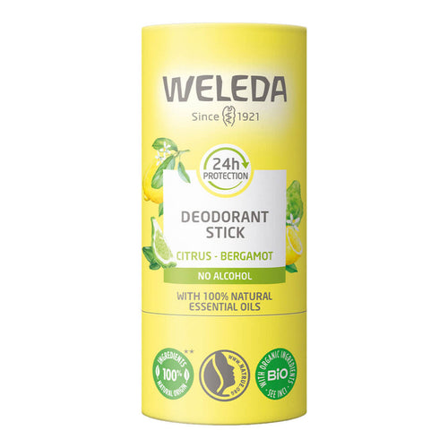 50g Weleda Deodorant Stick - Citrus-Bergamot, natural solid deodorant in a cardboard tube.