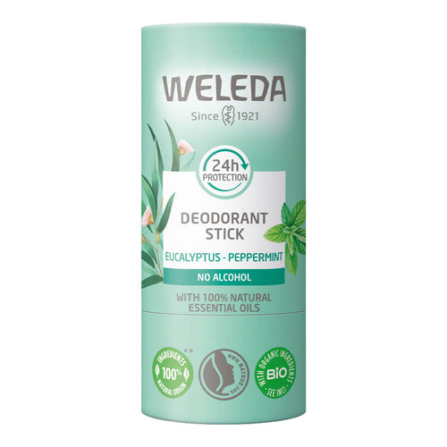 50g Weleda Deodorant Stick - Eucalyptus-Peppermint, natural solid deodorant in a cardboard tube.