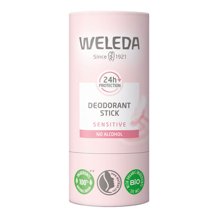 50g Weleda Deodorant Stick - Sensitive, natural solid deodorant in a cardboard tube.