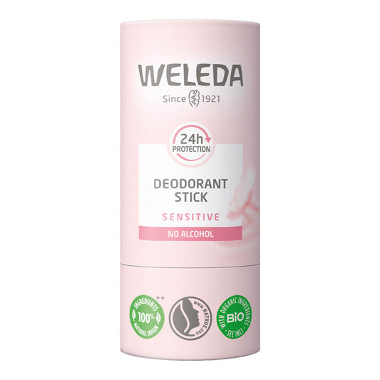 50g Weleda Deodorant Stick - Sensitive, natural solid deodorant in a cardboard tube.