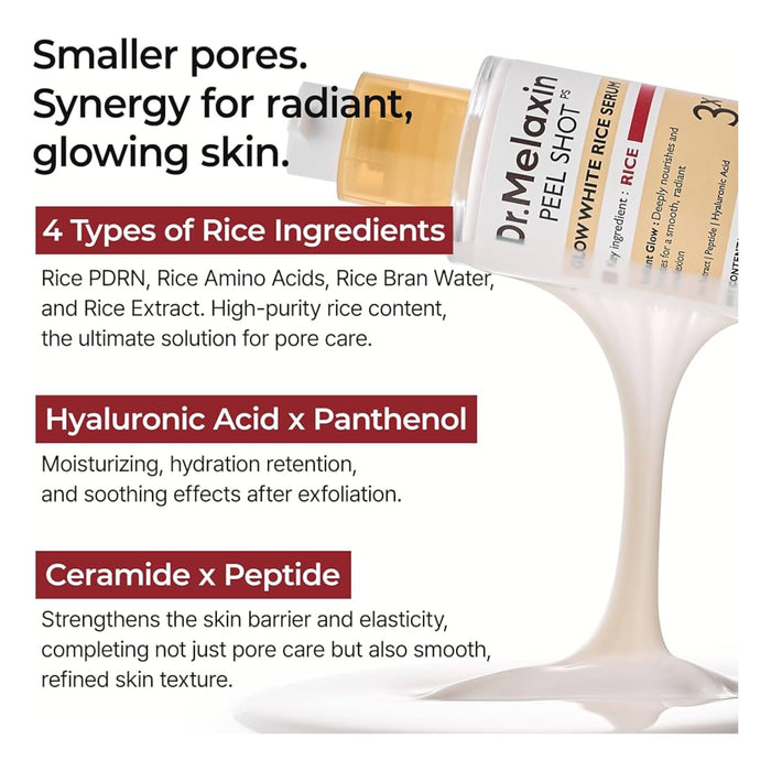 Dr. Melaxin Peel Shot Glow White Rice Serum 30ml سيروم الأرز الأبيض المقشر من دكتور ميلاكسين لتفتيح البشرة - Princess Cosmetics Qatar