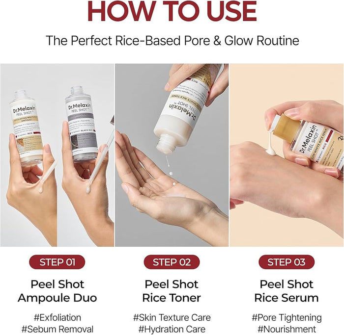 Dr. Melaxin Peel Shot Glow White Rice Serum 30ml سيروم الأرز الأبيض المقشر من دكتور ميلاكسين لتفتيح البشرة - Princess Cosmetics Qatar