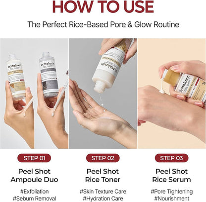Dr. Melaxin Peel Shot Glow White Rice Serum 30ml سيروم الأرز الأبيض المقشر من دكتور ميلاكسين لتفتيح البشرة - Princess Cosmetics Qatar