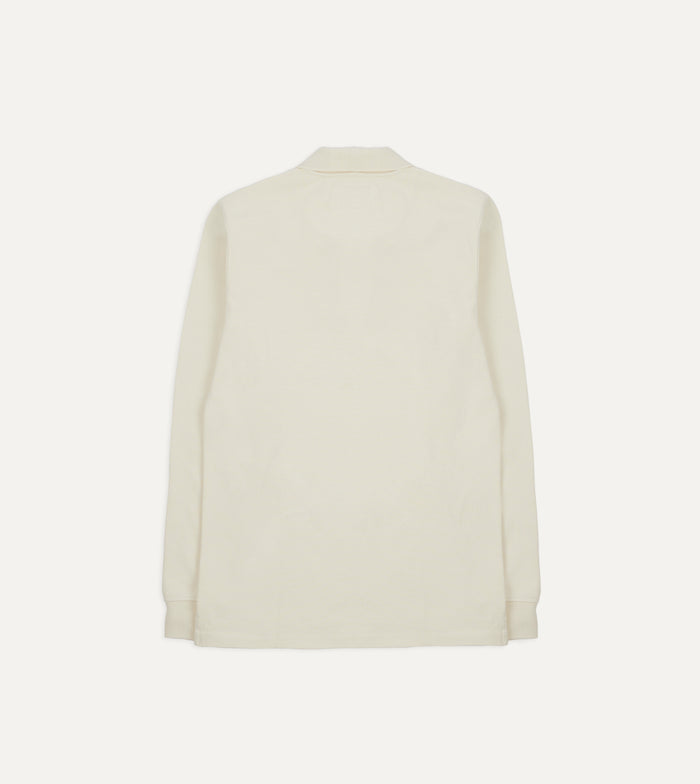 Ecru Pique Cotton Long-Sleeve Polo Shirt