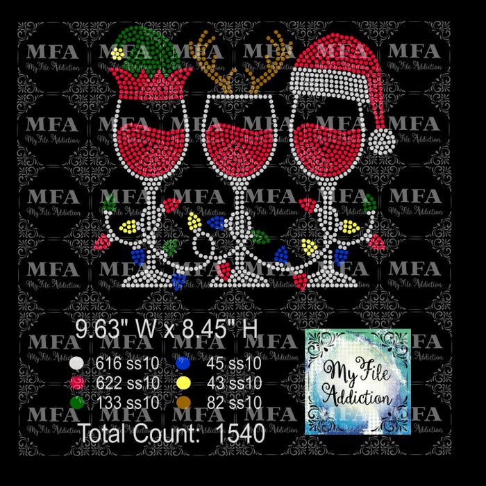 Elf Reindeer Santa Hat Wine Glass 1 Rhinestone Digital Download File - My File Addiction