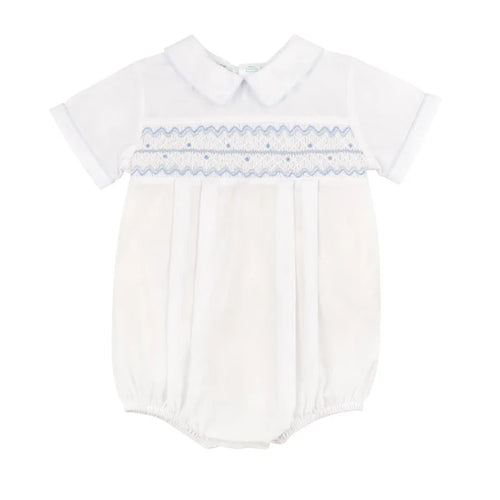 Feltman White/Blue Waves Smocked Bubble