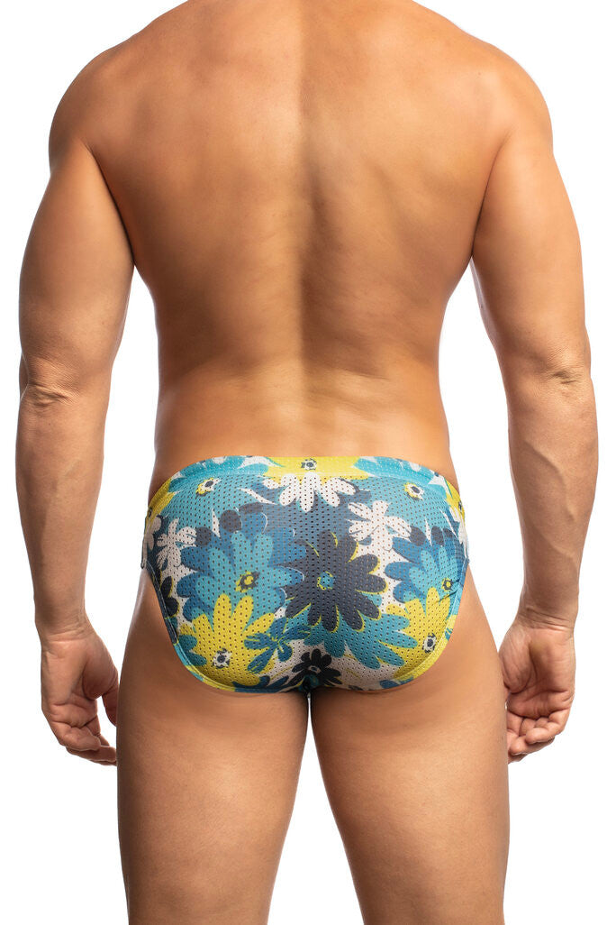 Jack Adams Flex Low-Rise Swim Brief in summer flower - blue - men's premium, sexy, functional swimwear and underwear
