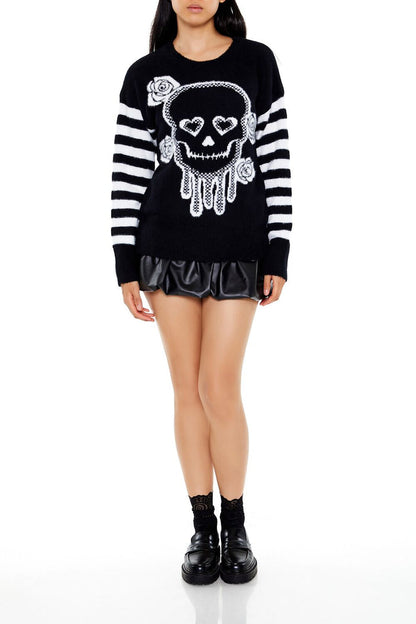 Floral Skull Graphic Sweater
