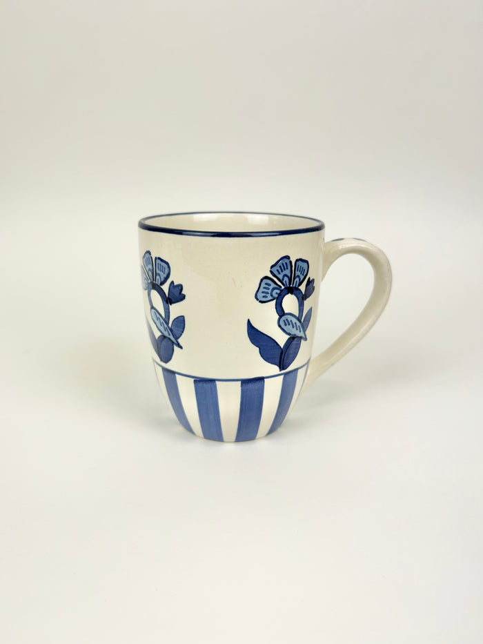 Flower Stripe Blue Mug Drinkware in at Wrapsody