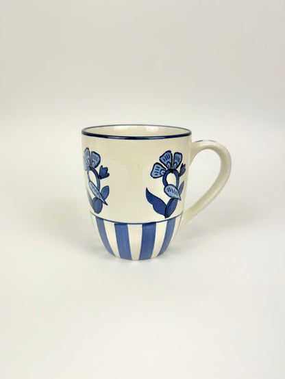 Flower Stripe Blue Mug Drinkware in at Wrapsody