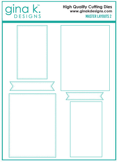 Gina K. Designs - Die - Masters Layouts 2. Master Layouts 2 is the second set in a series of card layout templates. These dies will help you cut perfect layers for front panels for A2 cards. Available at Embellish Away located in Bowmanville Ontario Canada.