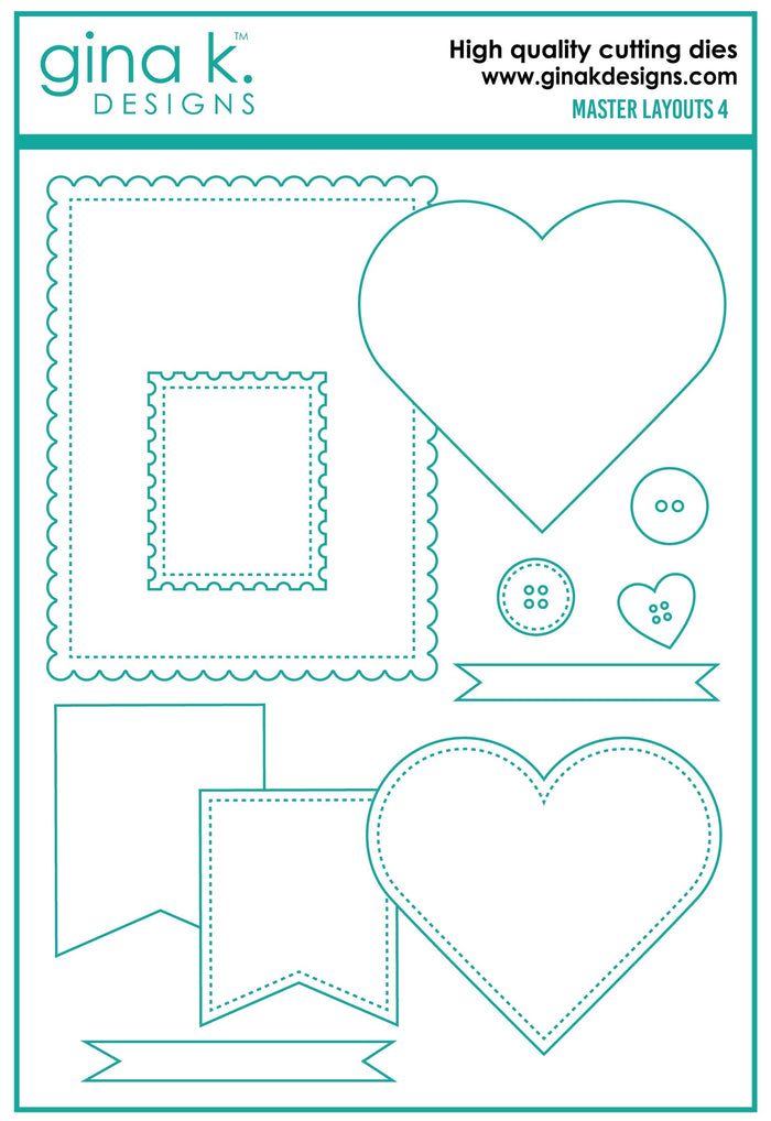 Gina K. Designs - Die - Masters Layouts 4. Master Layouts 4 is the fourth set in a series of card layout templates. These dies will help you cut perfect layers for front panels for A2 cards. Available at |Embellish Away located in Bowmanville Ontario Canada.