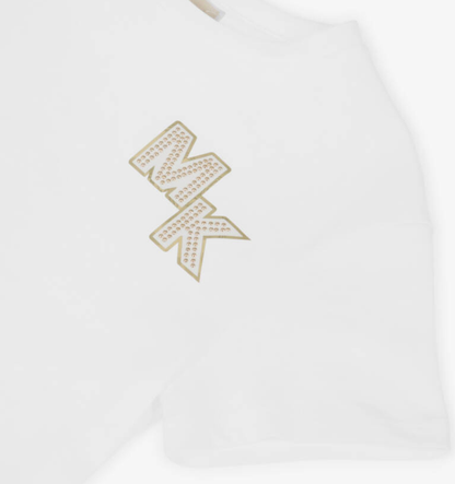MICHAEL KORS Girls Ivory Cotton Metallic Logo T-Shirt