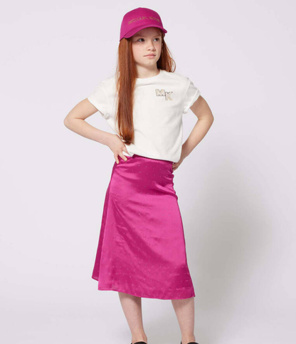 MICHAEL KORS Girls Ivory Cotton Metallic Logo T-Shirt