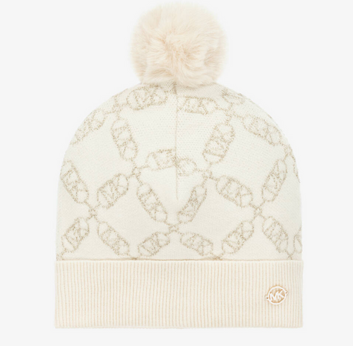 MICHAEL KORS Girls Ivory MK Empire Logo Hat