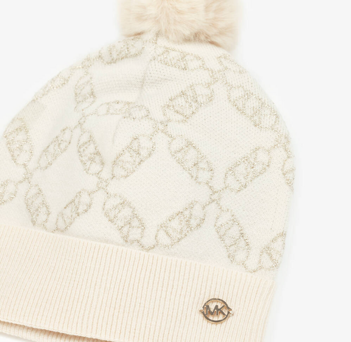 MICHAEL KORS Girls Ivory MK Empire Logo Hat
