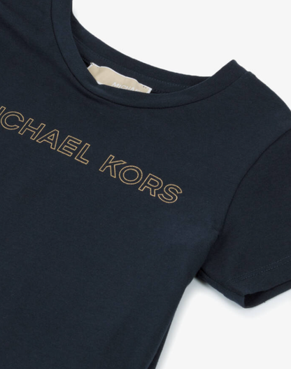 MICHAEL KORS Girls Navy Blue & Gold Logo T-Shirt