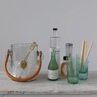 Glass Ice Bucket with Bamboo Handle