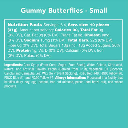 Candy Club Gummy Butterflies Nutrition Facts and Ingredients Label