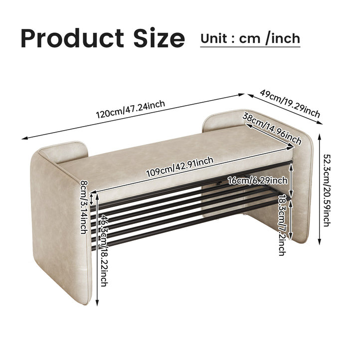 Guyii 47" Entryway Shoe Bench with Cushion, 1-Tier Storage Shelf & Hidden Compartment